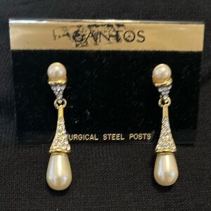 Drop earring pearl and rhinestone